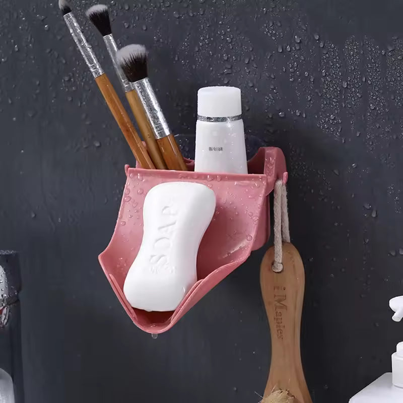 2 Pieces Wall-Mounted Leaf Shape Soap Holder with Hook & Storage